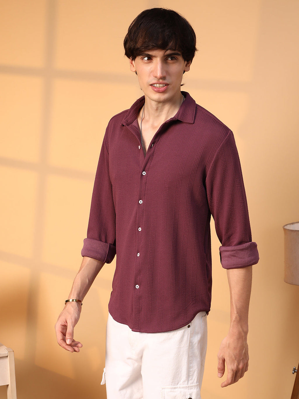 Campus Sutra Rope-Textured Shirt