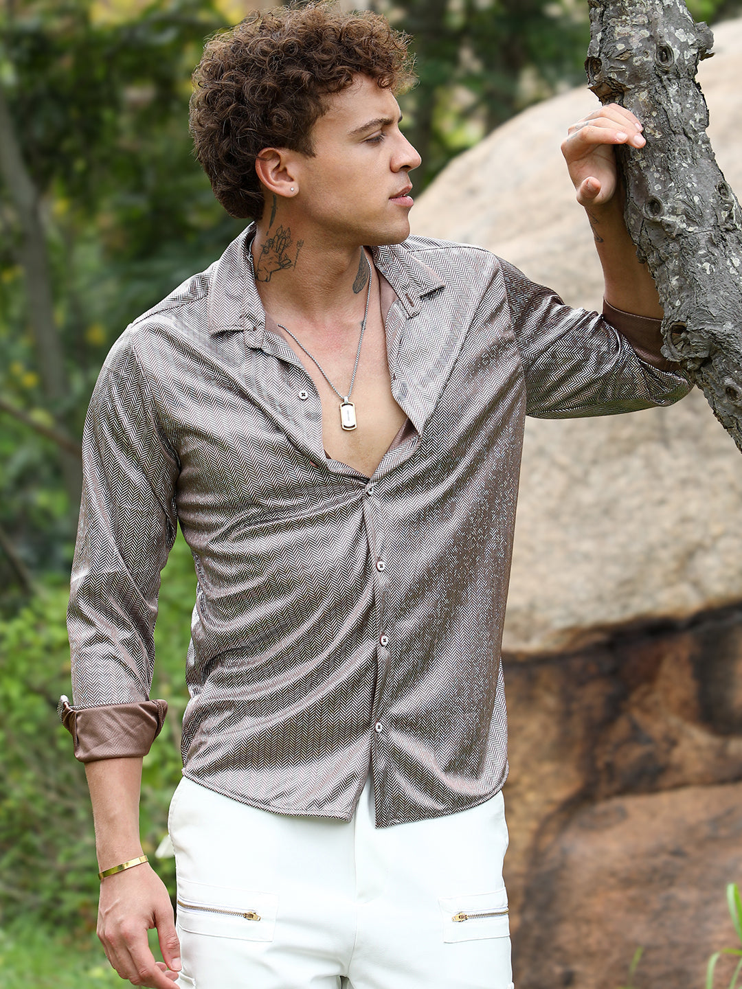Campus Sutra Sheen Chevron Shirt