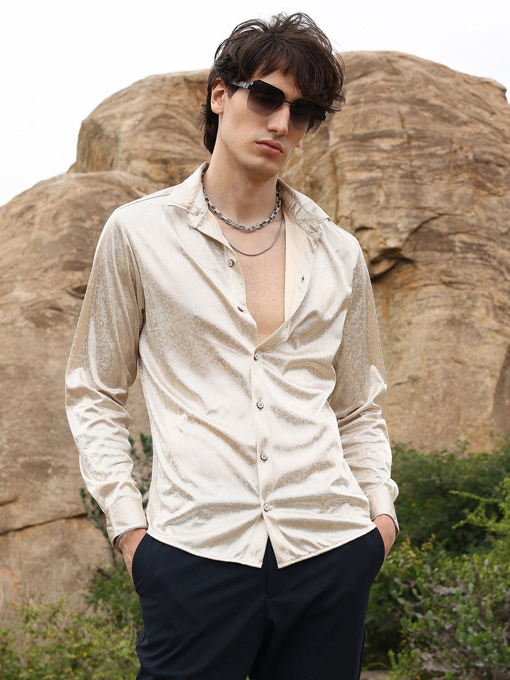 Campus Sutra Sheen Chevron Shirt