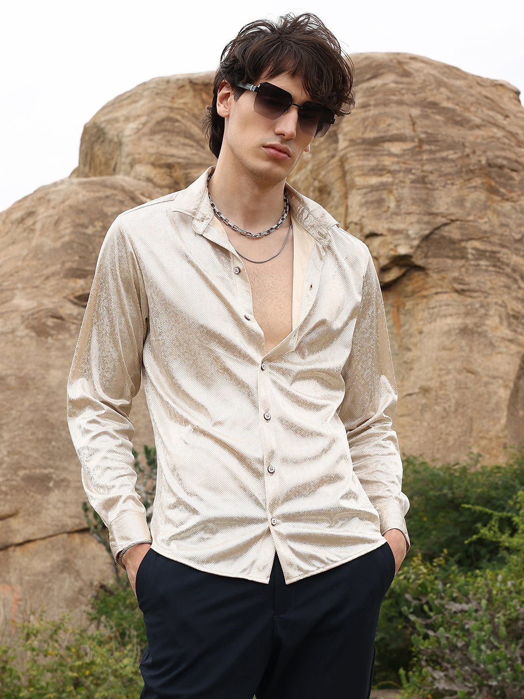 Campus Sutra Sheen Chevron Shirt