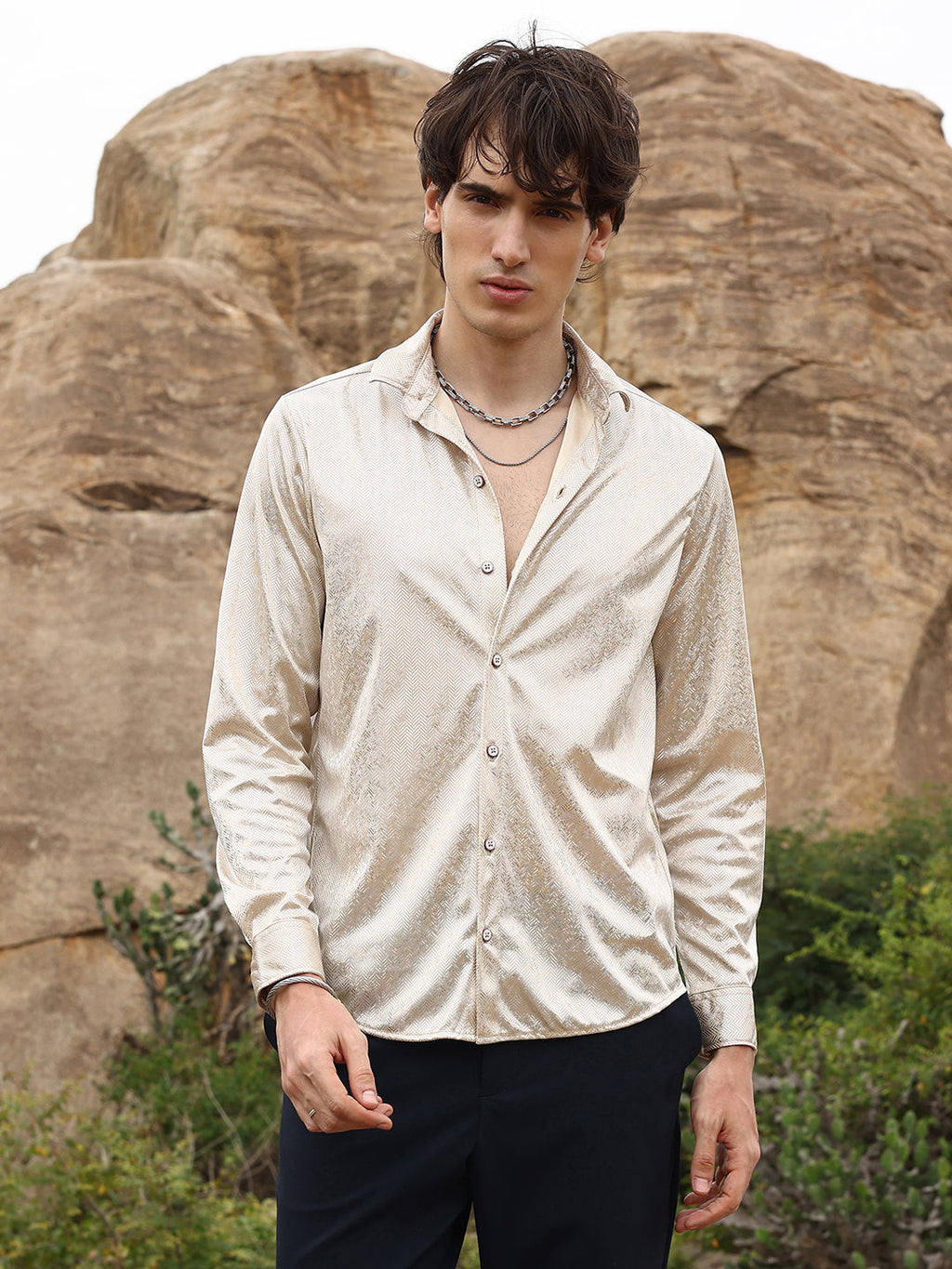 Campus Sutra Sheen Chevron Shirt