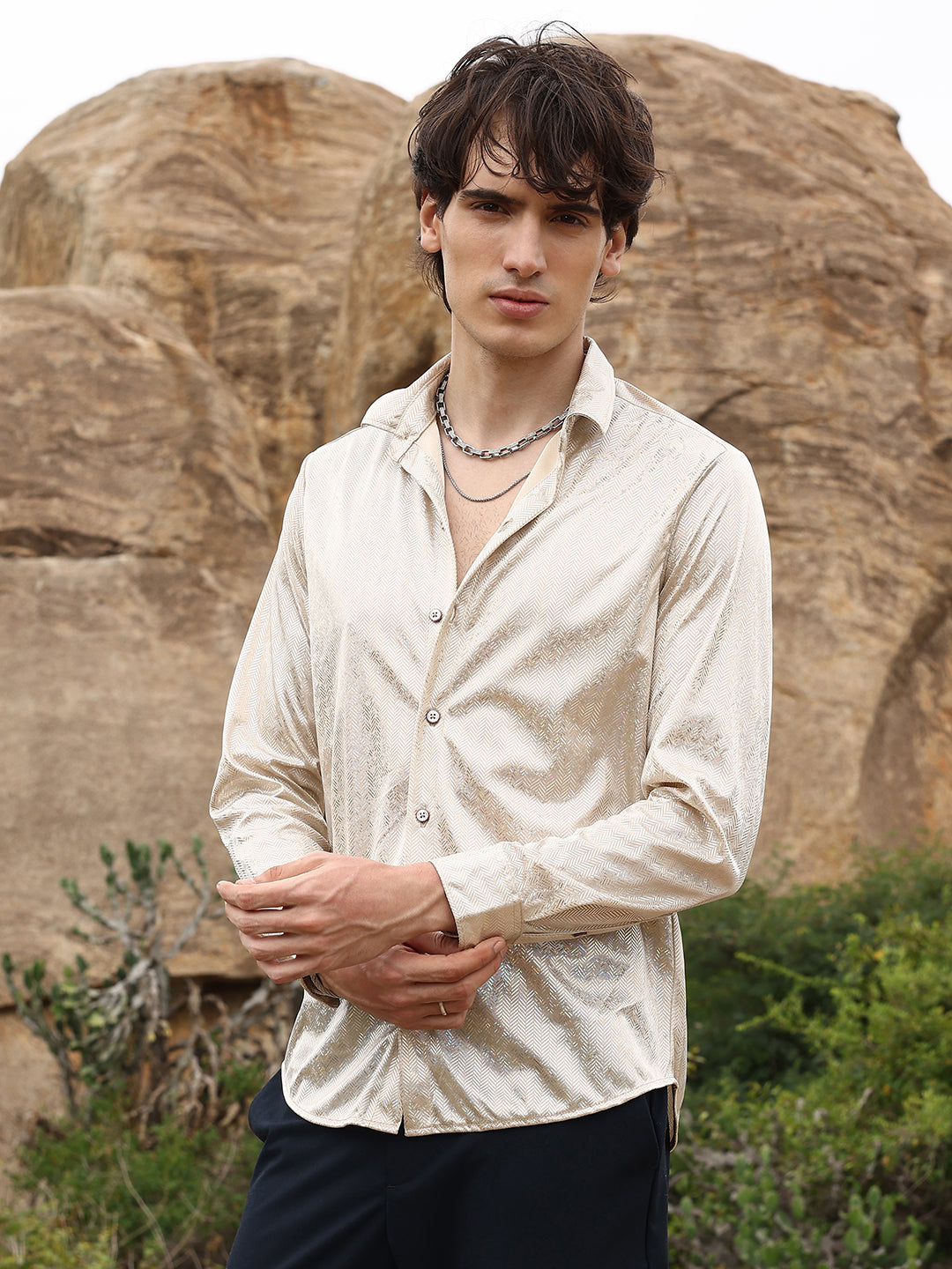 Campus Sutra Sheen Chevron Shirt
