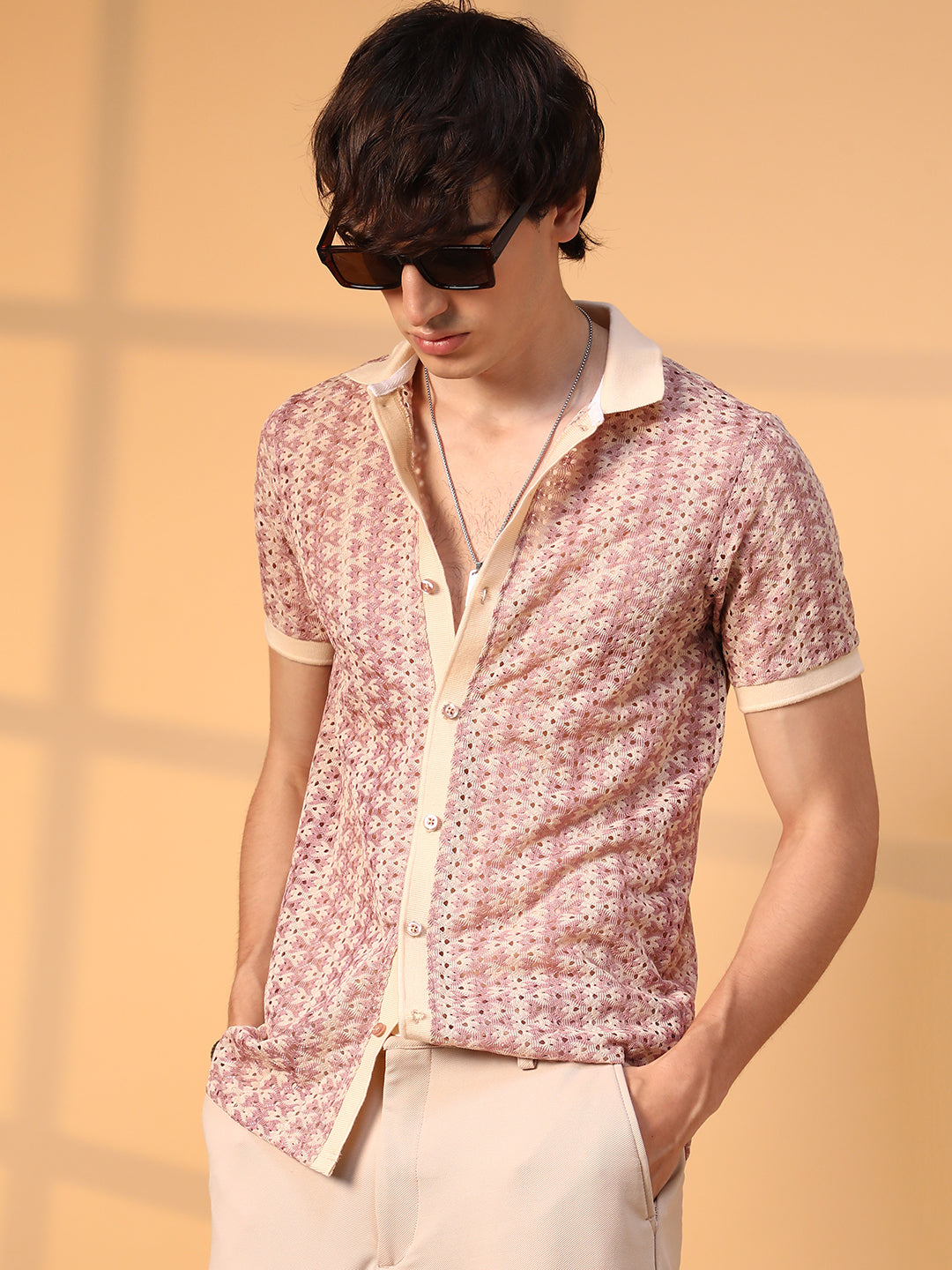 Campus Sutra Pastel Crochet Shirt