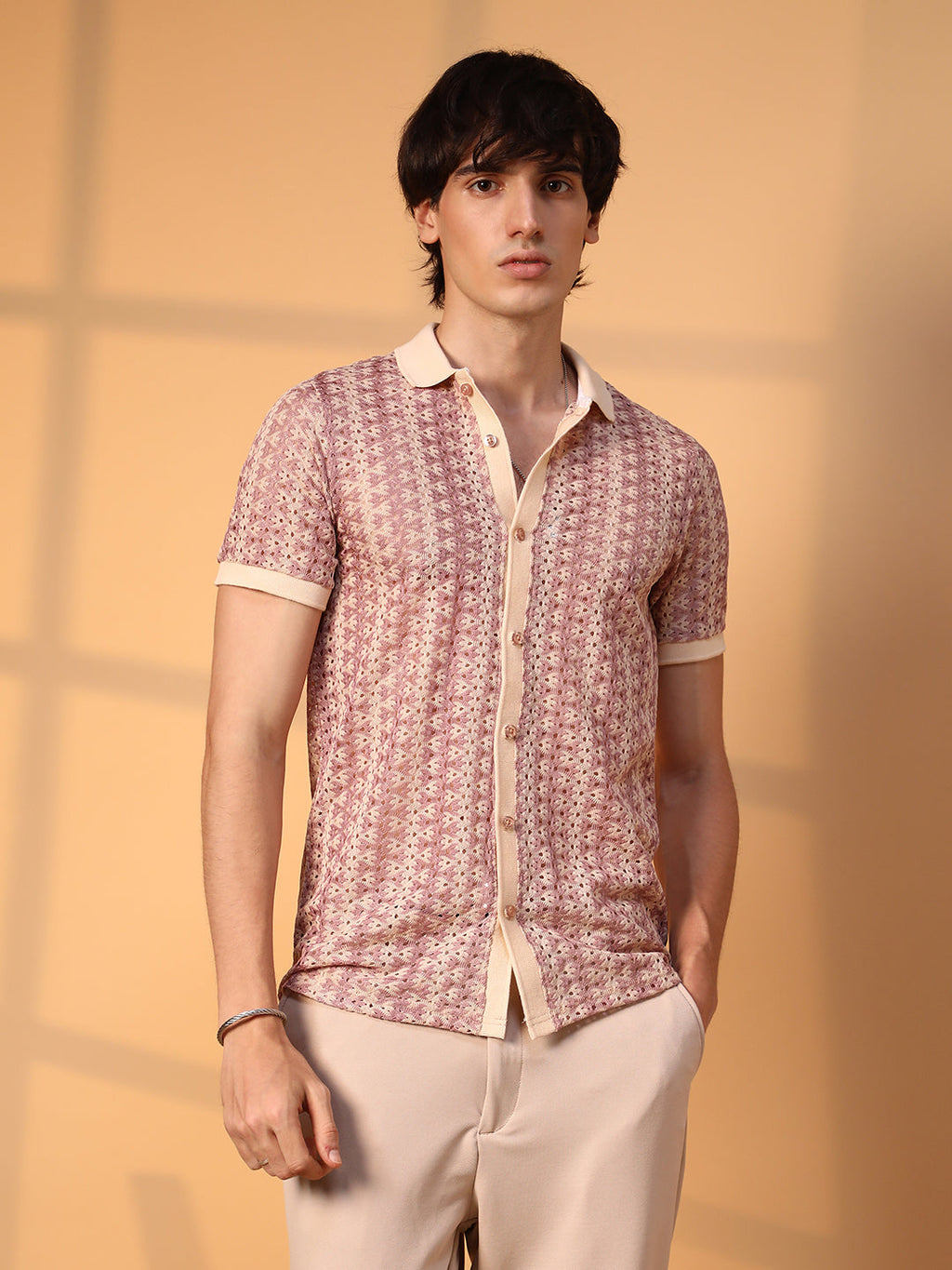 Campus Sutra Pastel Crochet Shirt