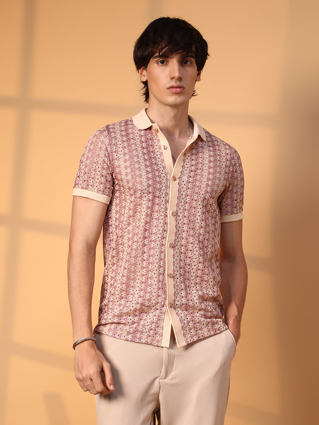 Campus Sutra Pastel Crochet Shirt