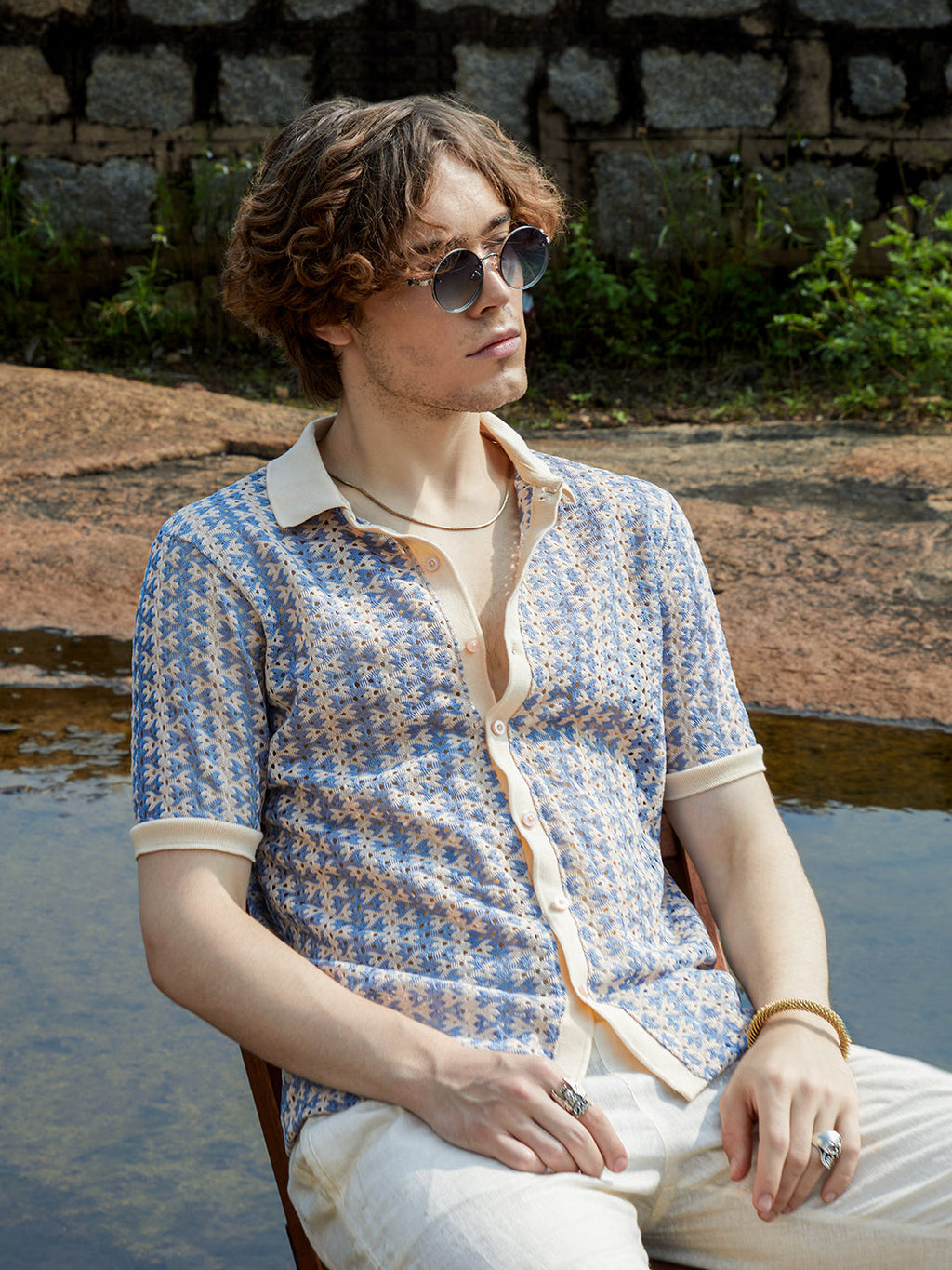 Campus Sutra Ditsy Floral Knit Shirt