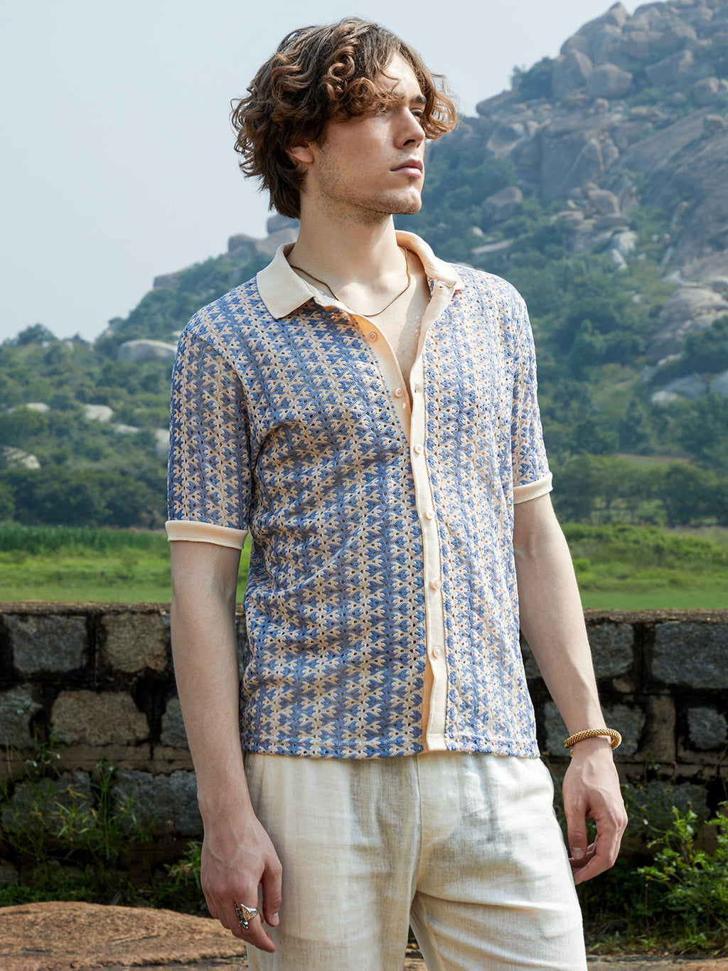 Campus Sutra Ditsy Floral Knit Shirt
