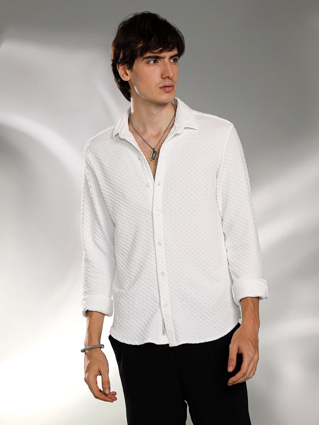 Campus Sutra Cubic-Textured Shirt