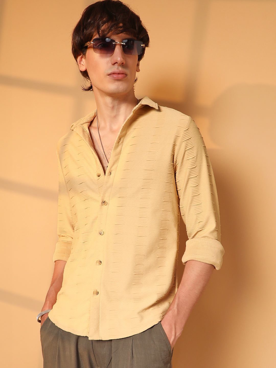 Campus Sutra Ruche-Ribbed Shirt
