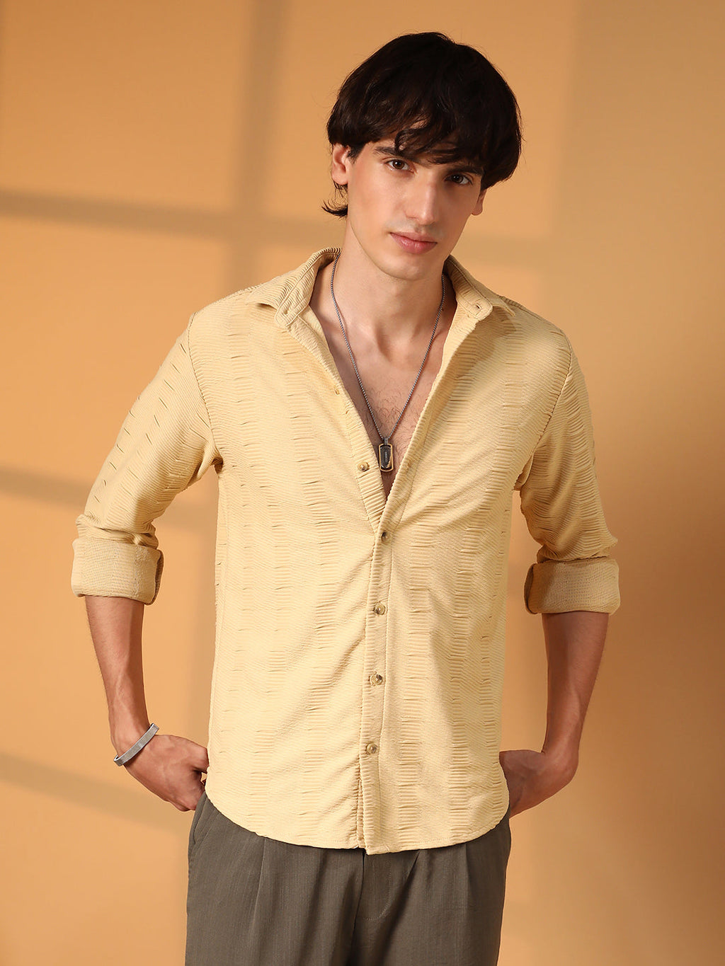 Campus Sutra Ruche-Ribbed Shirt