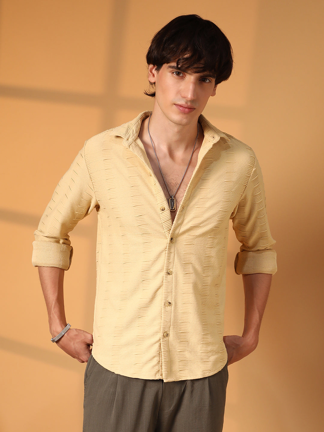 Campus Sutra Ruche-Ribbed Shirt