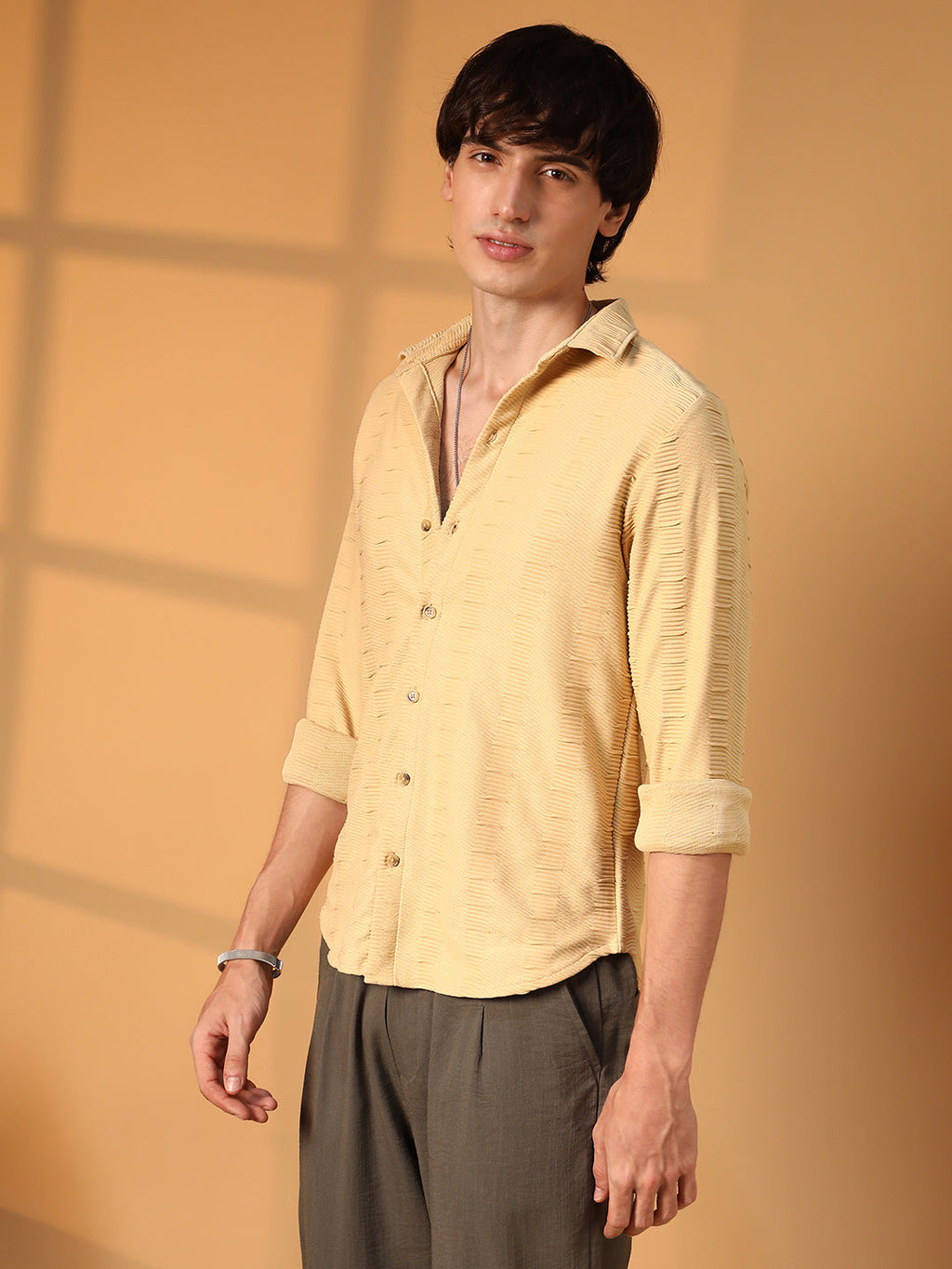 Campus Sutra Ruche-Ribbed Shirt
