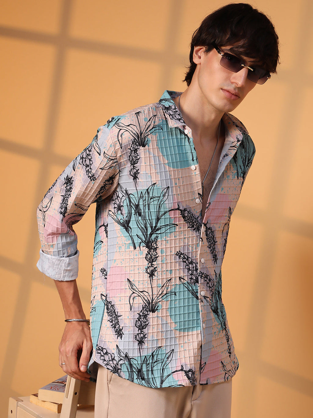 Campus Sutra Sprig-Waffle Shirt