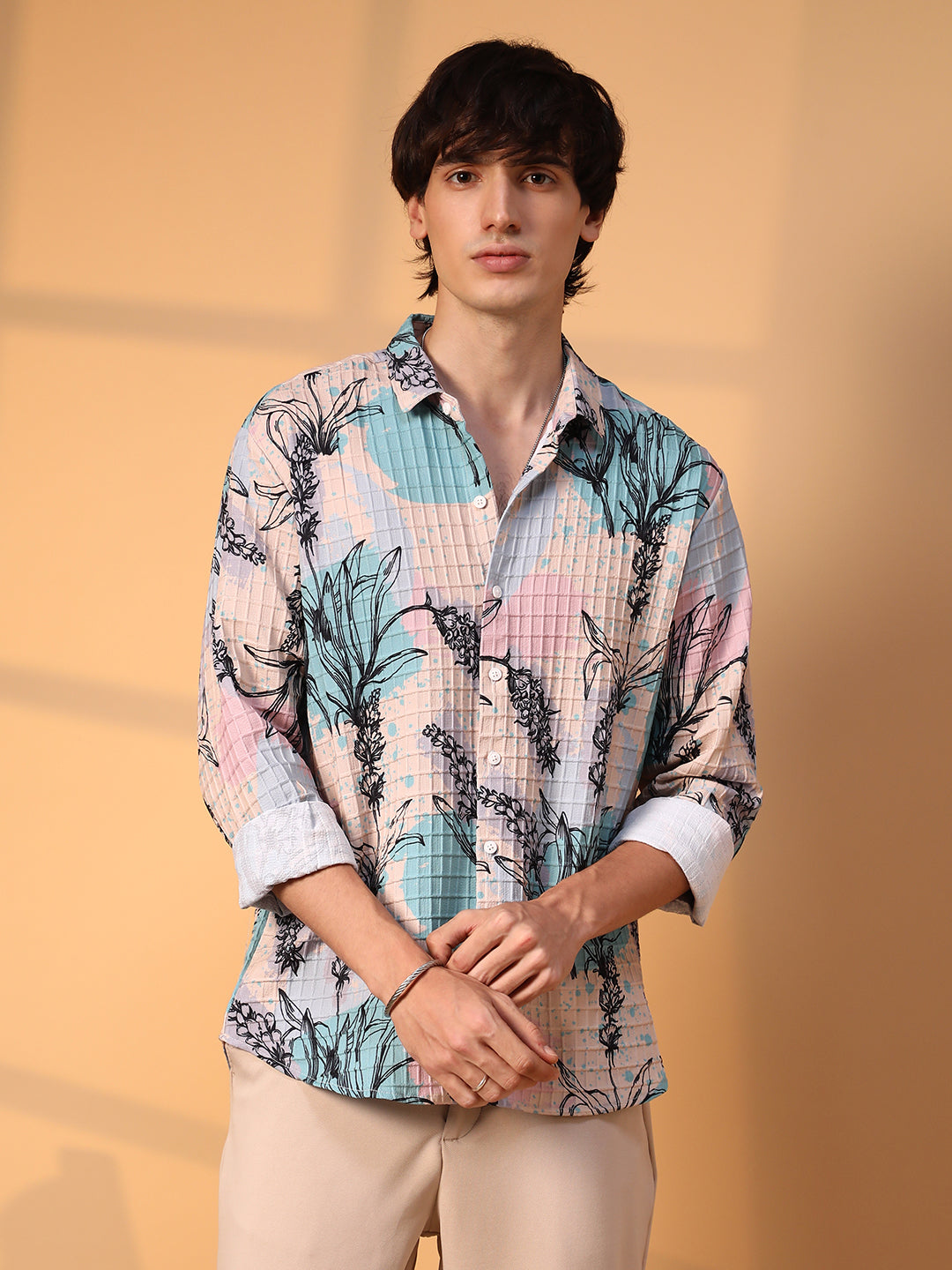 Campus Sutra Sprig-Waffle Shirt