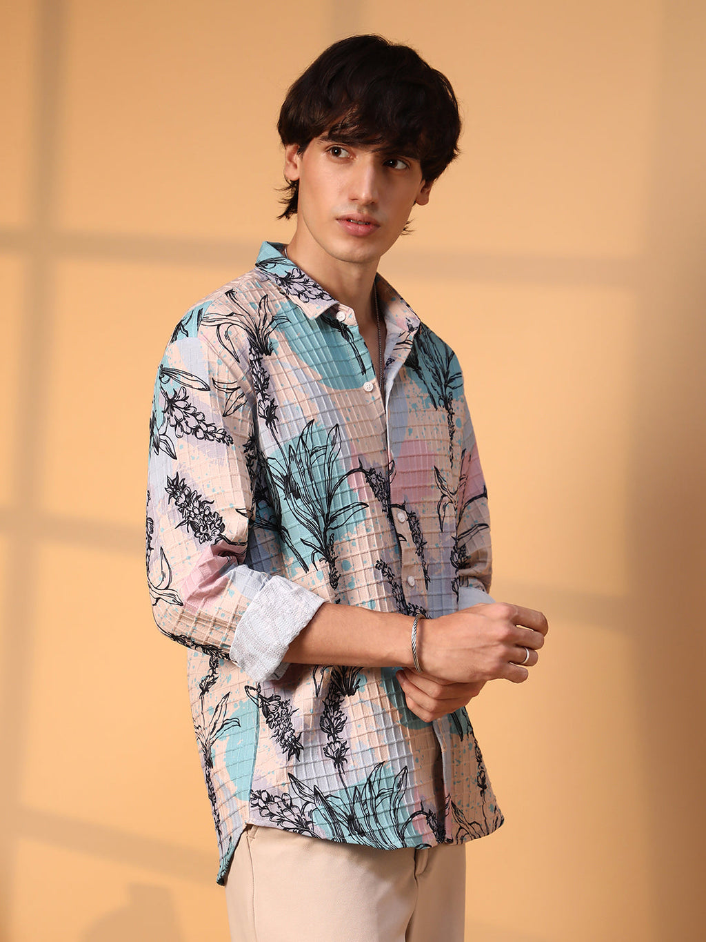 Campus Sutra Sprig-Waffle Shirt