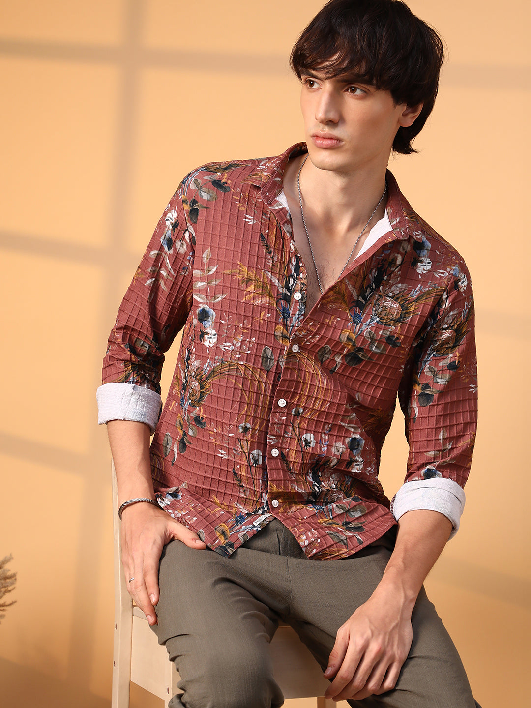 Campus Sutra Sunflower-Waffle Shirt