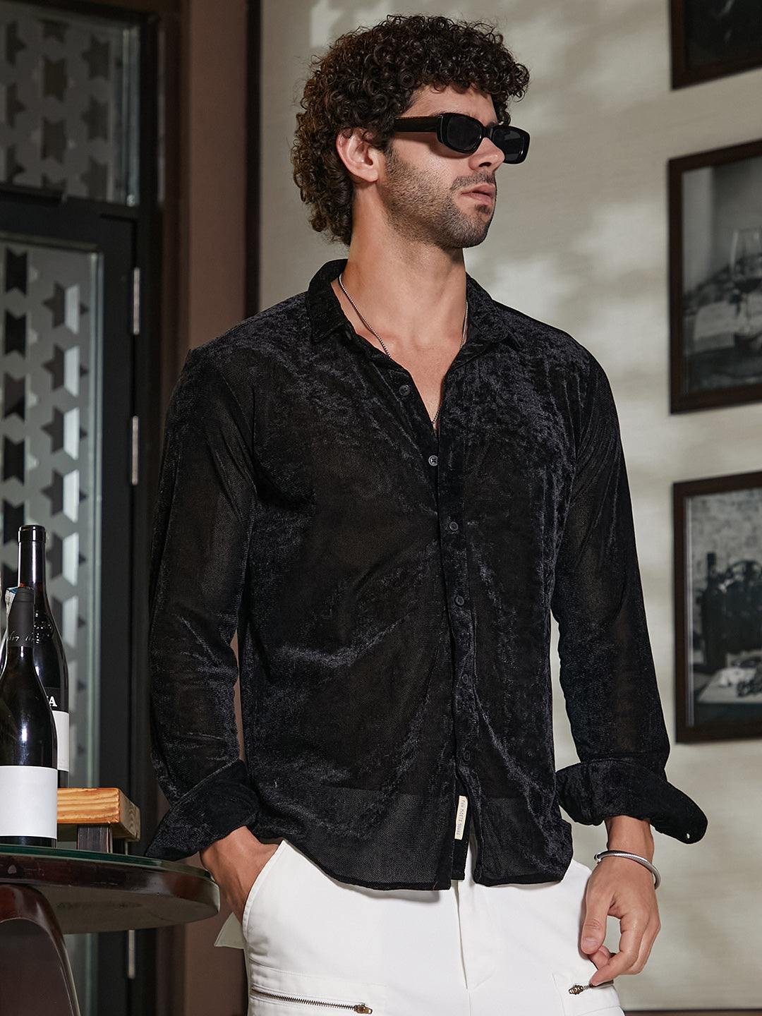 Campus Sutra Solid Velvet Shirt