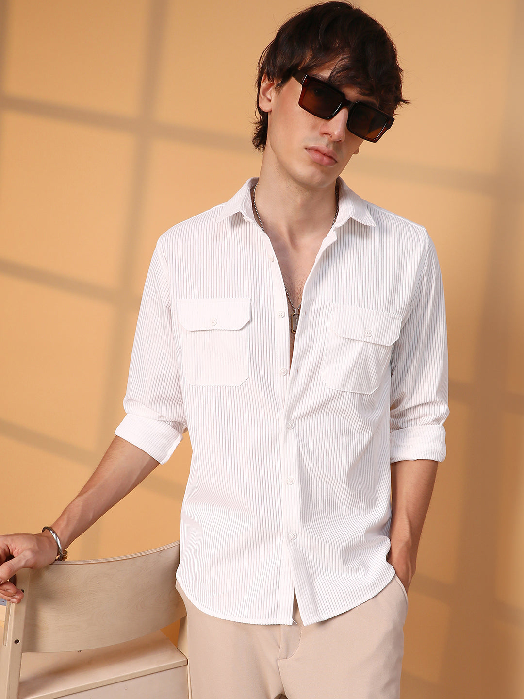 Campus Sutra Ribbed Utility Shirt