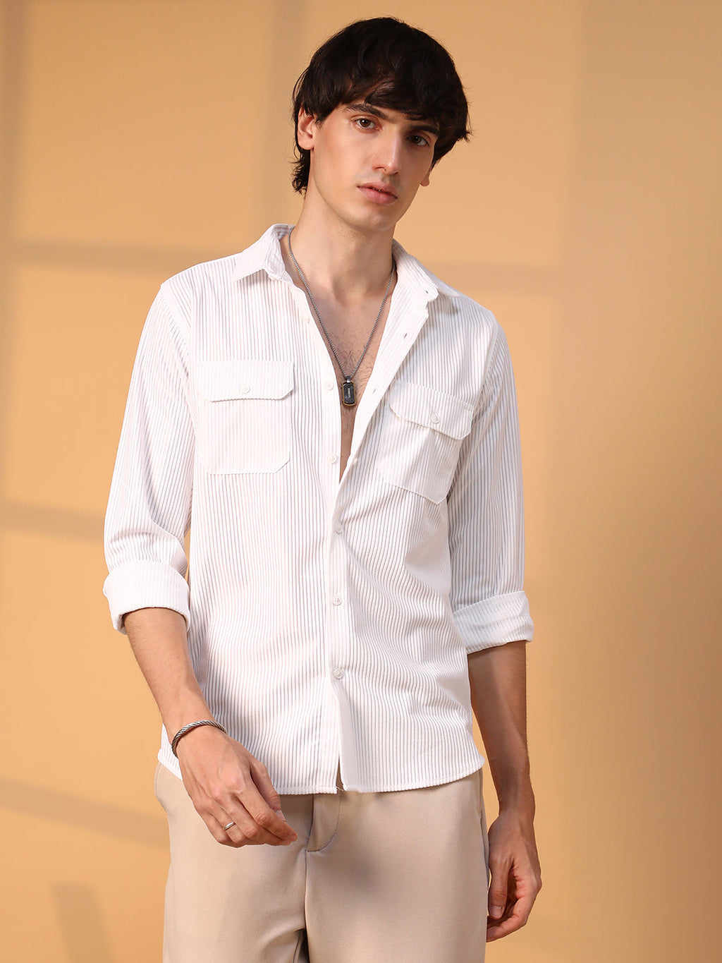 Campus Sutra Ribbed Utility Shirt