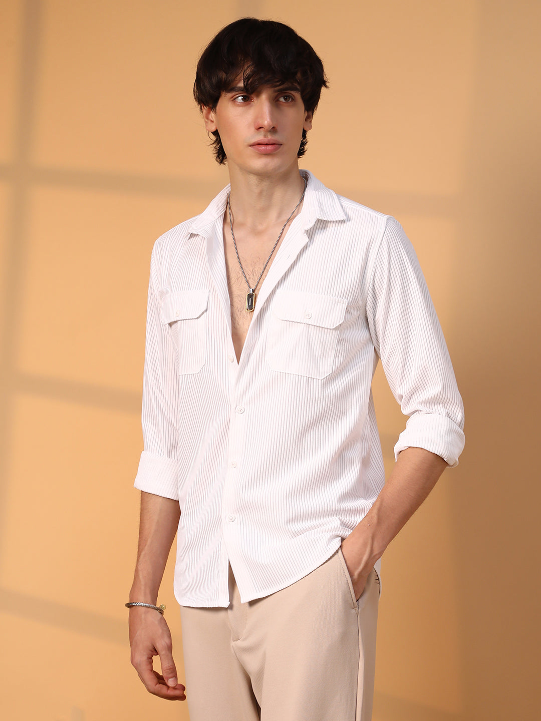 Campus Sutra Ribbed Utility Shirt