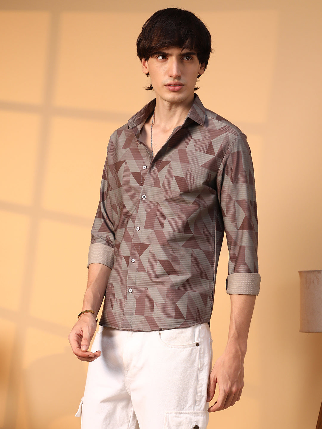 Campus Sutra Geometric Seersucker Shirt