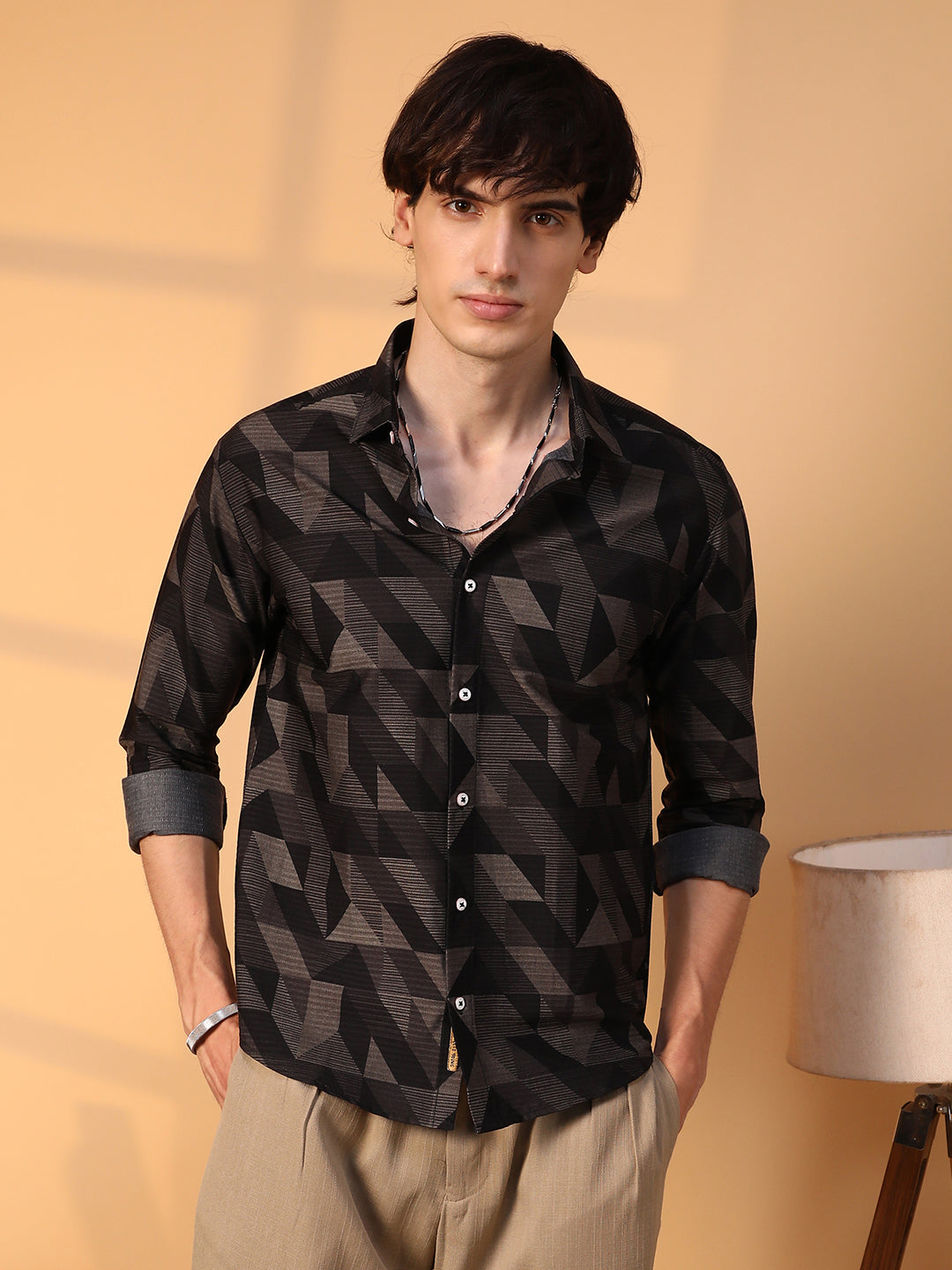 Campus Sutra Geometric Seersucker Shirt