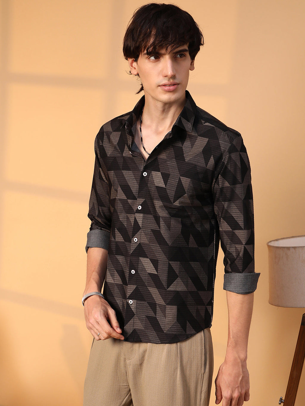 Campus Sutra Geometric Seersucker Shirt