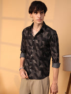 Campus Sutra Geometric Seersucker Shirt