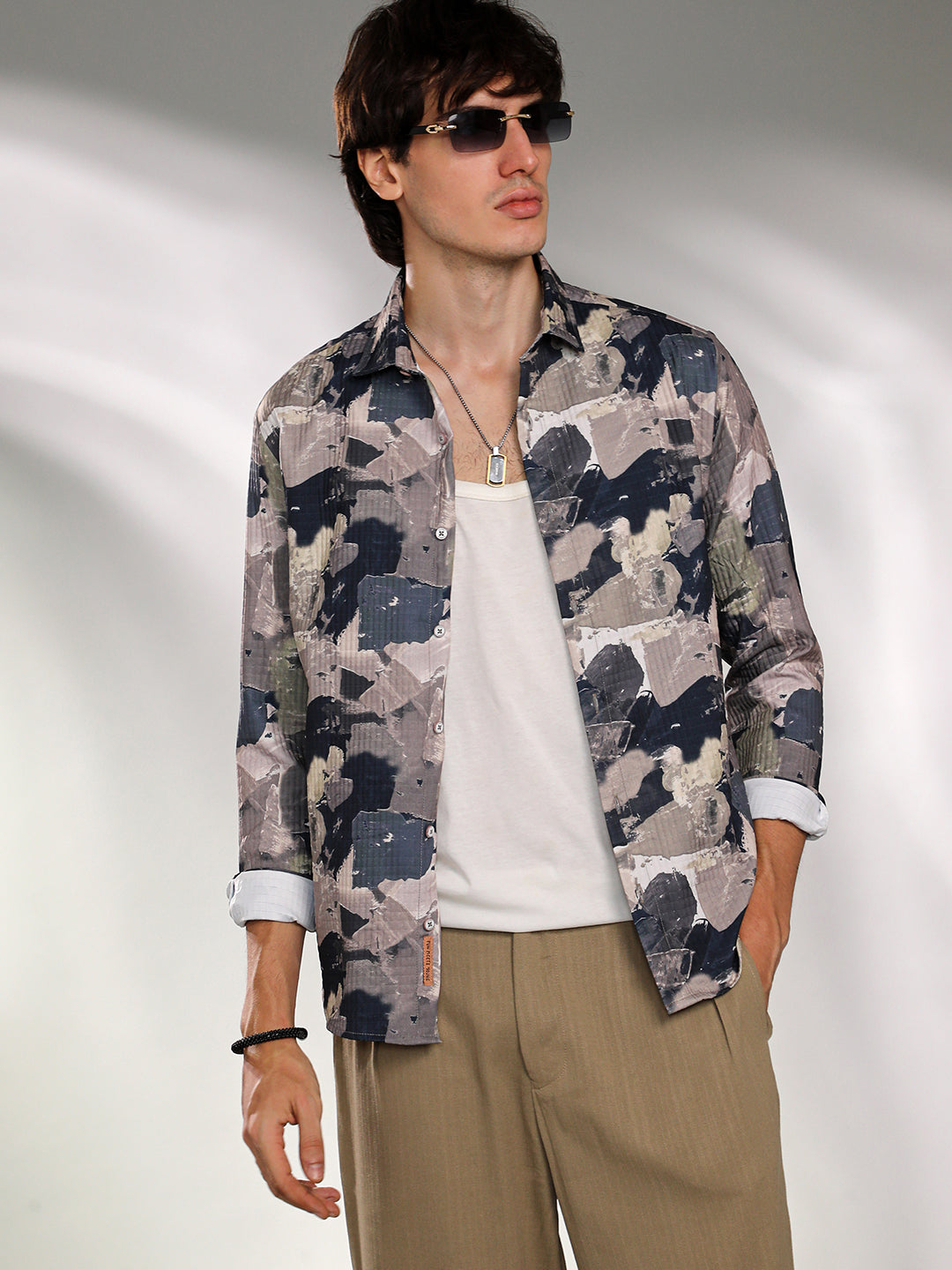 Campus Sutra Splotch-Textured Shirt