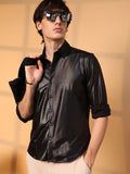 Campus Sutra Obsidian Black Solid Suede Shirt