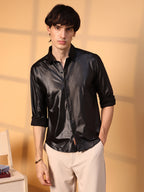 Campus Sutra Obsidian Black Solid Suede Shirt