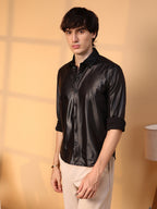 Campus Sutra Obsidian Black Solid Suede Shirt