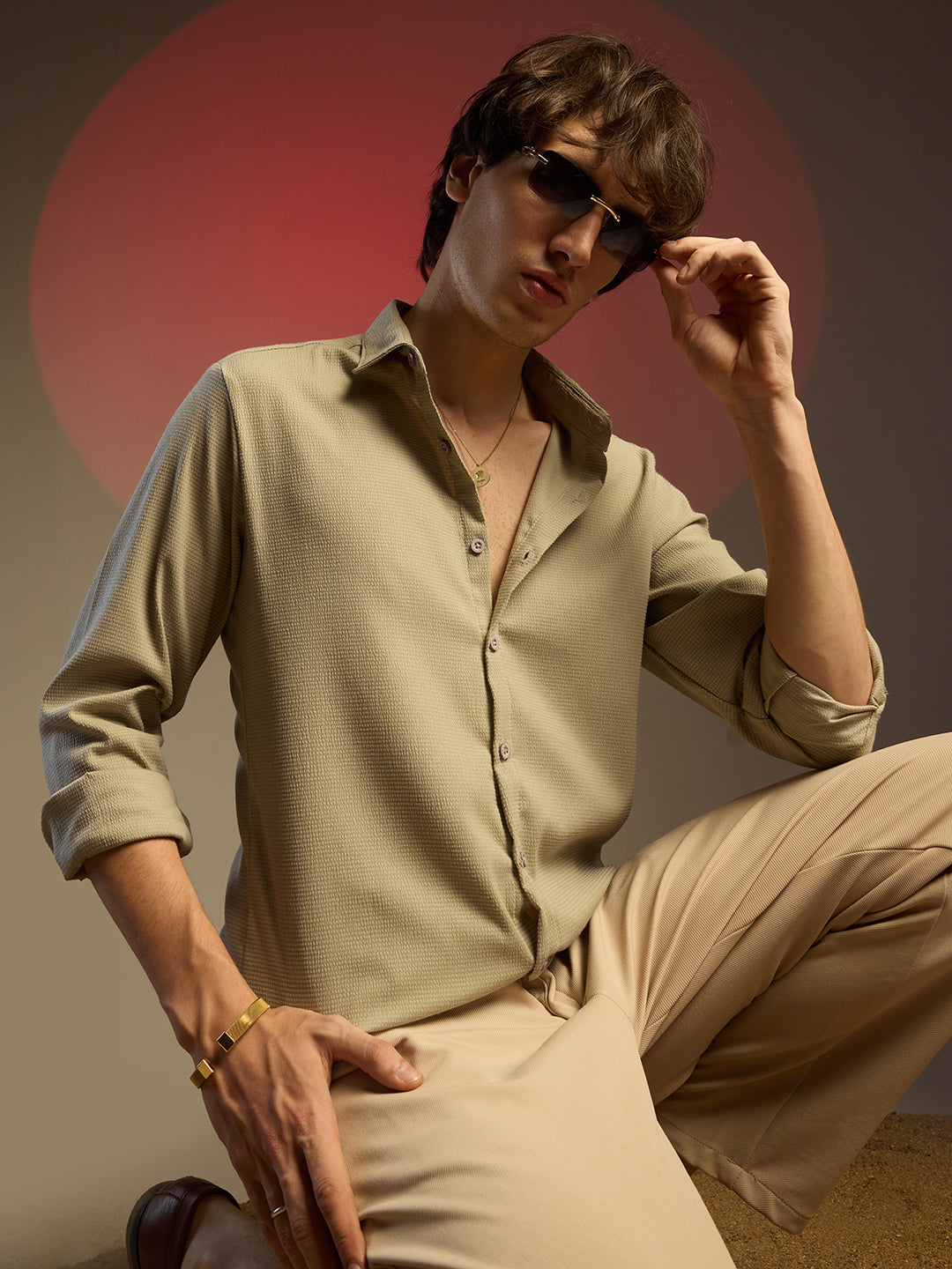 Campus Sutra Solid Seersucker Shirt