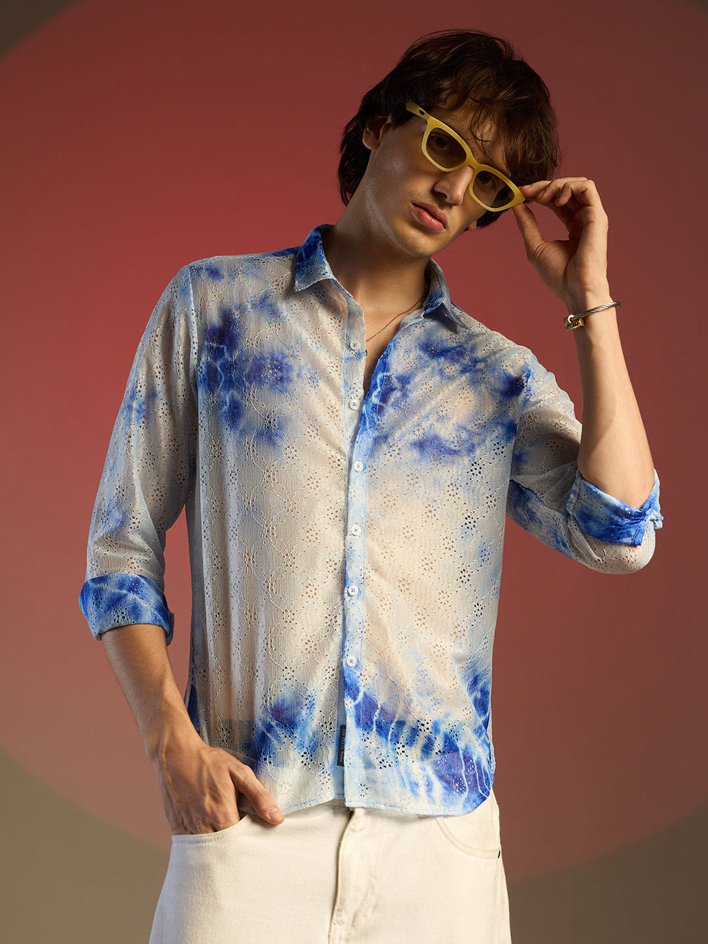 Campus Sutra Tie-Dye Textured Shirt