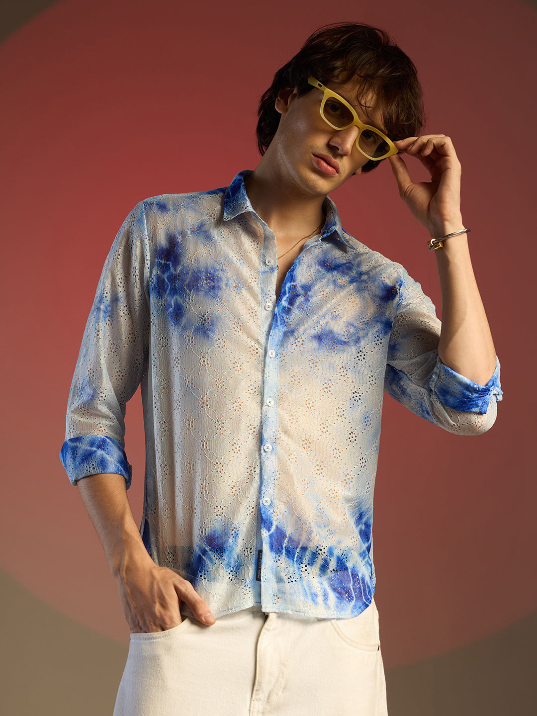 Campus Sutra Tie-Dye Textured Shirt