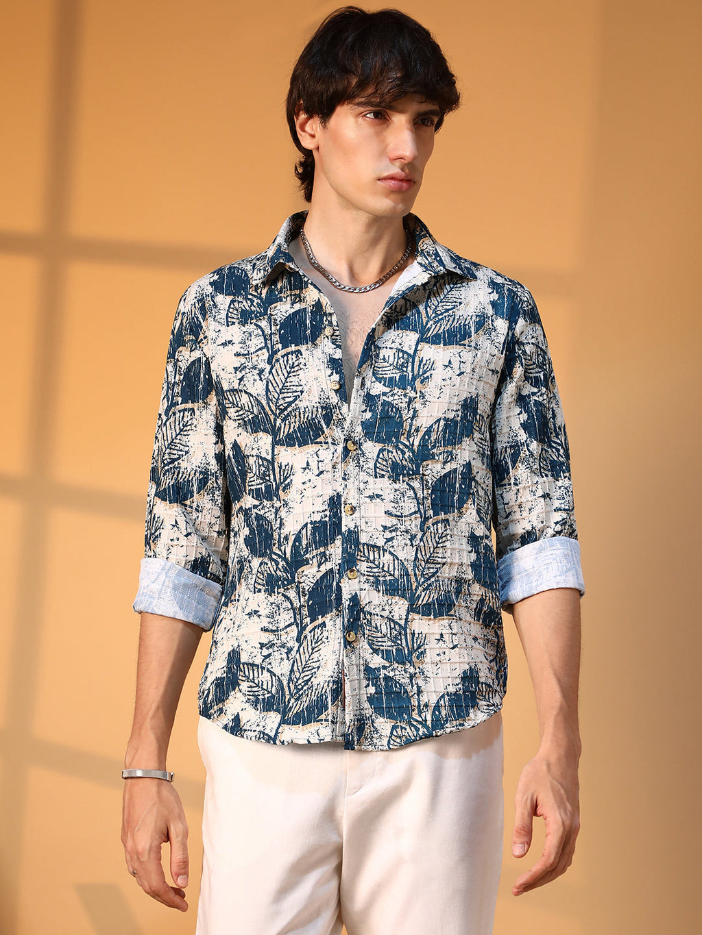 Campus Sutra Foliage-Waffle Shirt