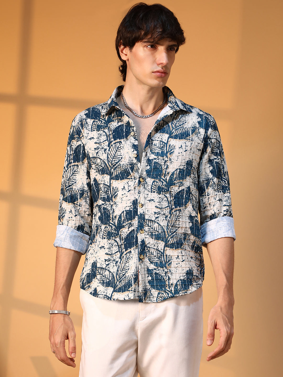 Campus Sutra Foliage-Waffle Shirt
