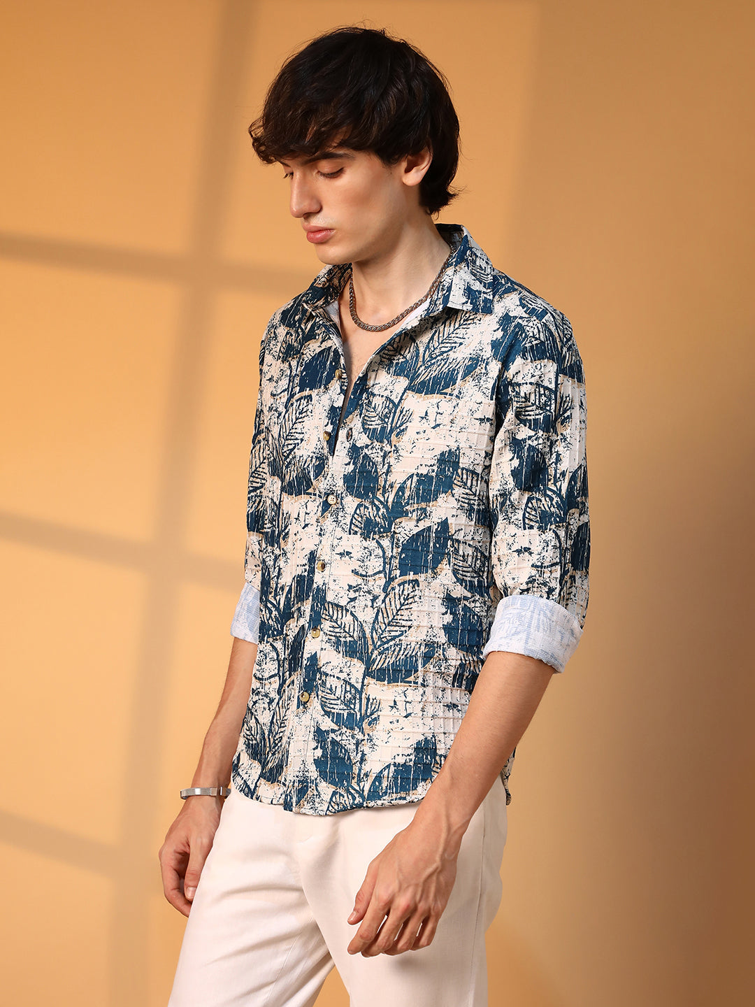 Campus Sutra Foliage-Waffle Shirt