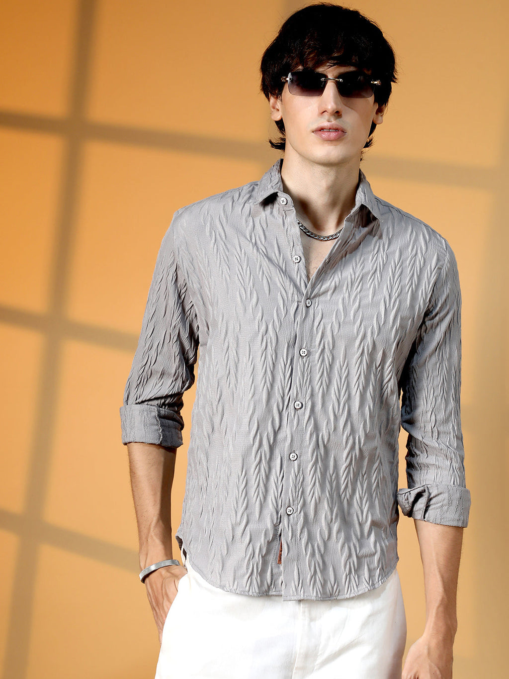 Campus Sutra Grain-Textured Shirt