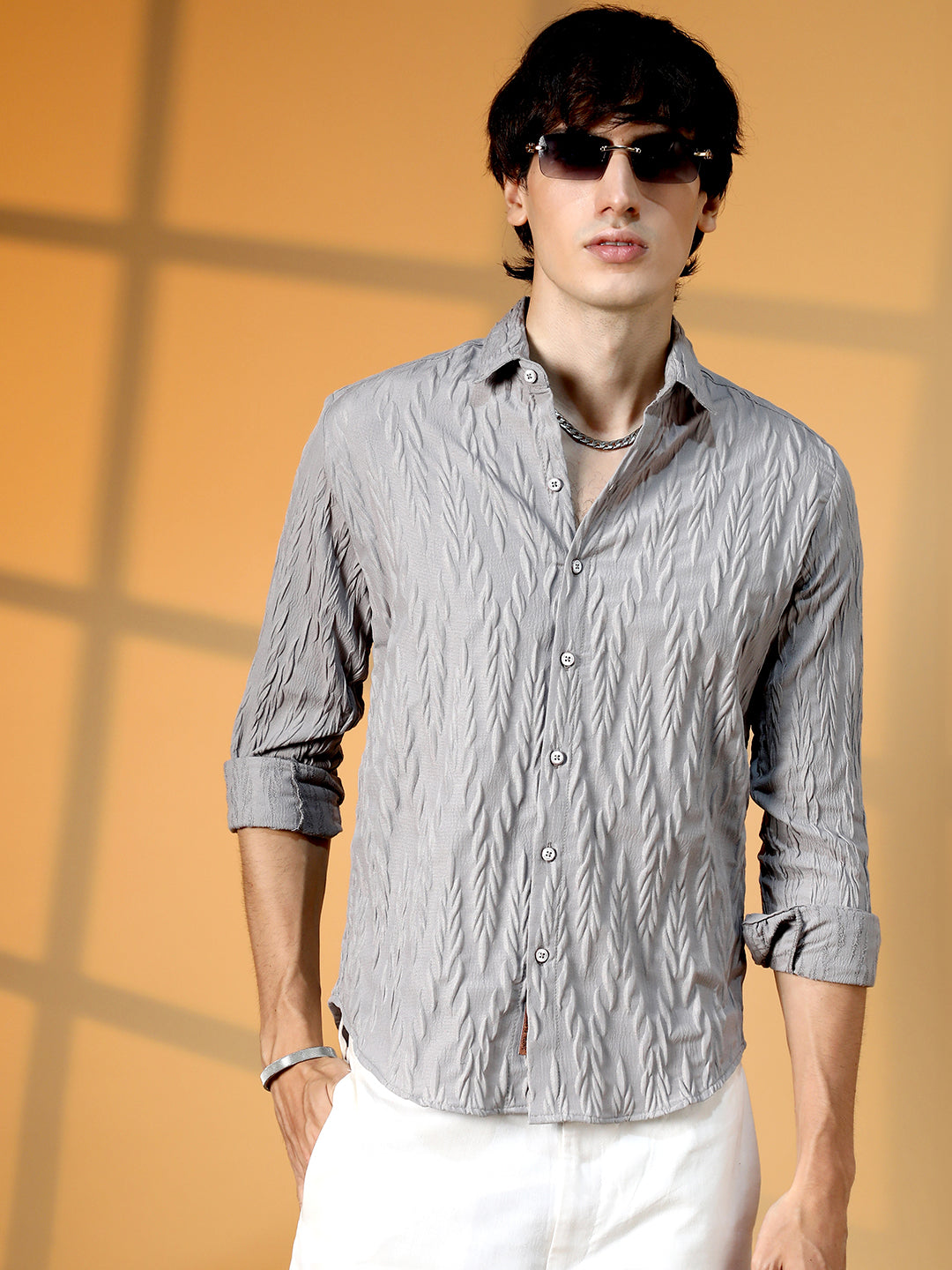 Campus Sutra Grain-Textured Shirt