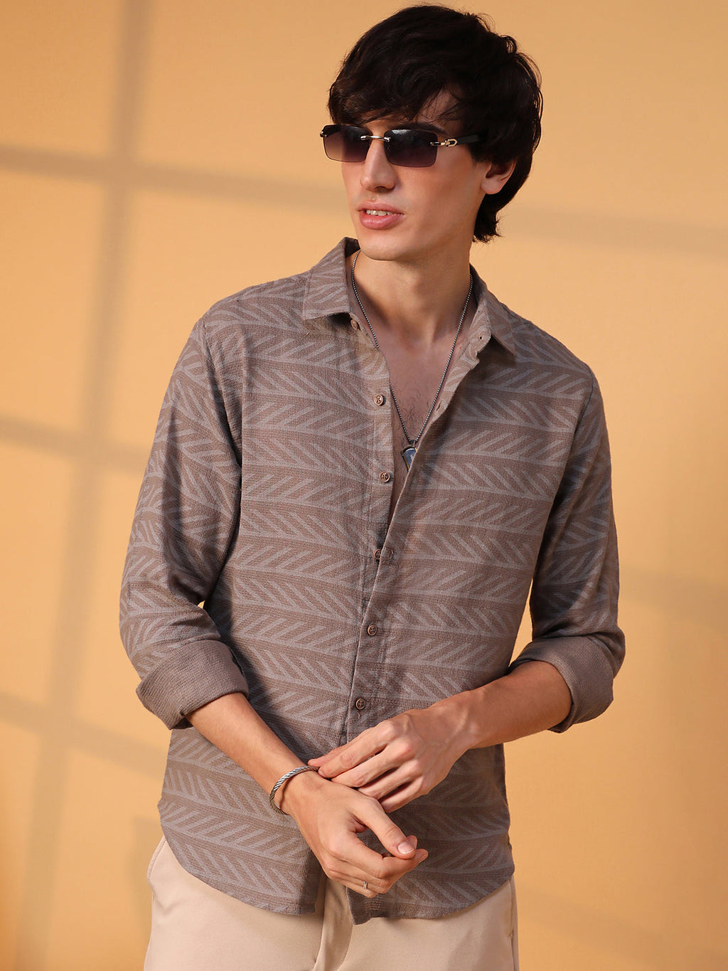 Campus Sutra Earthy Lined Shirt