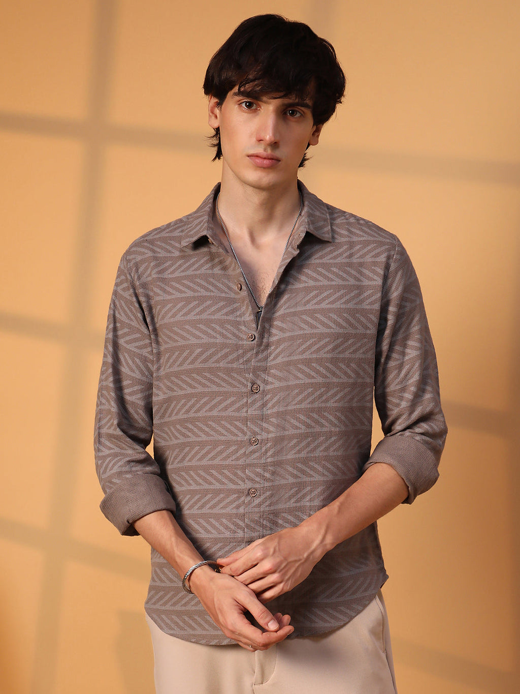 Campus Sutra Earthy Lined Shirt