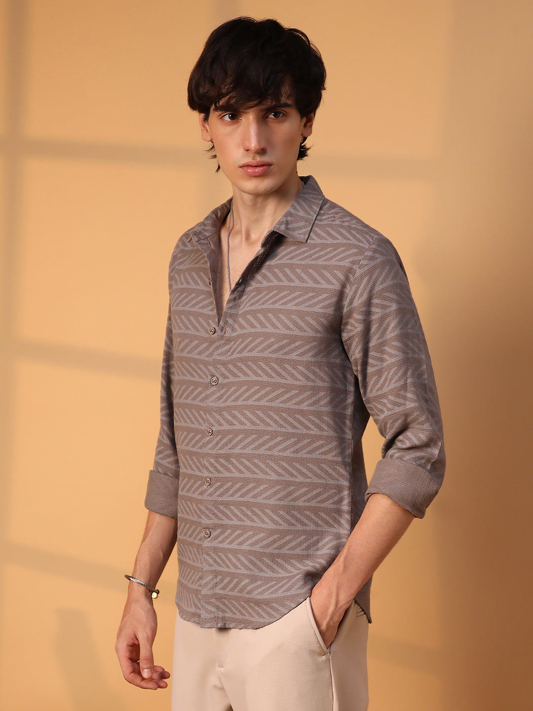 Campus Sutra Earthy Lined Shirt