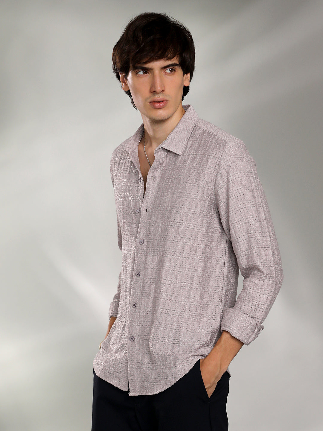 Campus Sutra Solid Textured Knit Shirt