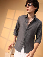 Campus Sutra Solid Textured Knit Shirt