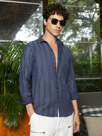 Campus Sutra Contrast-Weave Relaxed Shirt