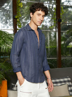 Campus Sutra Contrast-Weave Relaxed Shirt