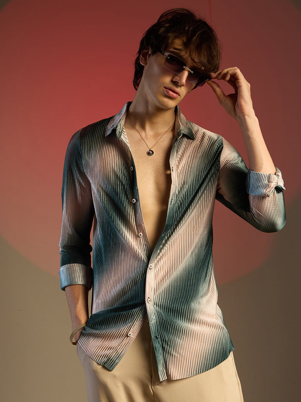 Campus Sutra Ombre-Pleated Shirt