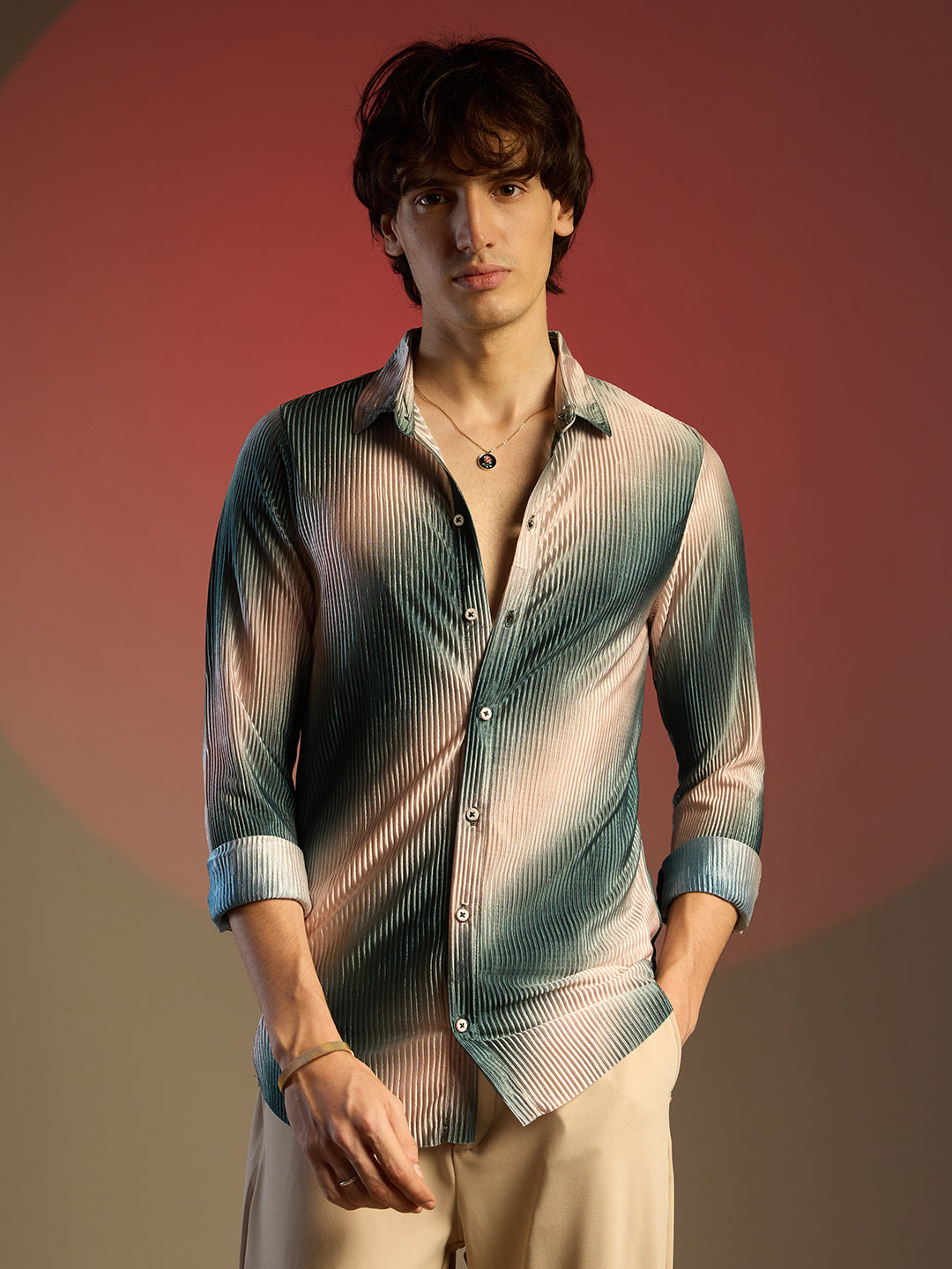 Campus Sutra Ombre-Pleated Shirt