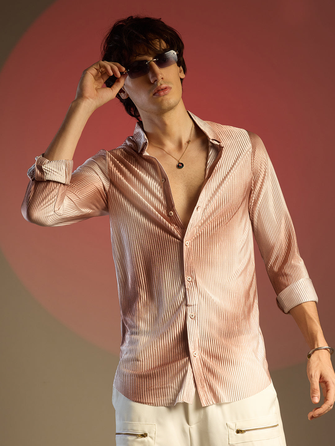 Campus Sutra Ombre-Pleated Shirt